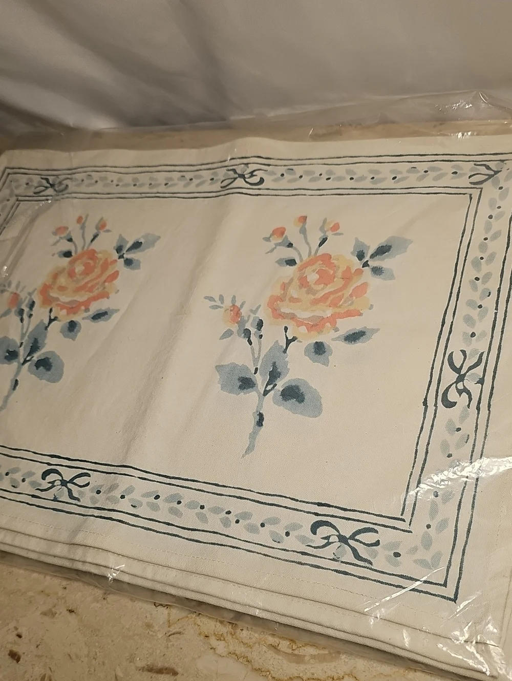 Vintage Soma 6-piece Placemat Set Cotton Canvas Rose Bow Design